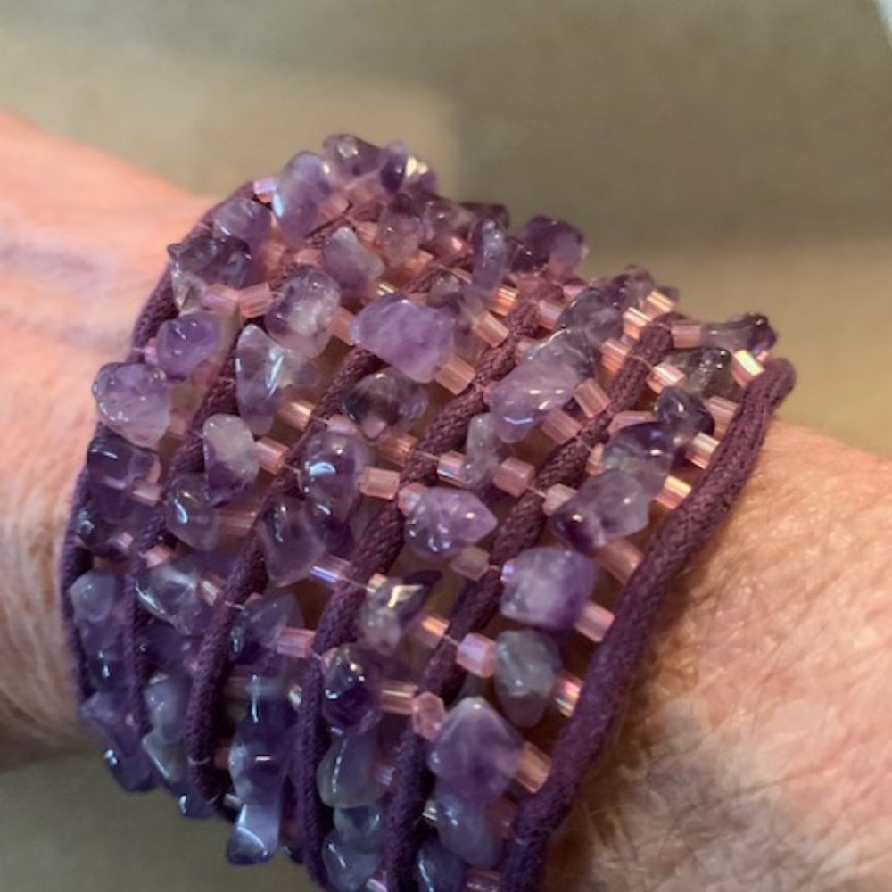 Brazilian Amythest stones on 5 strand wrist wrap